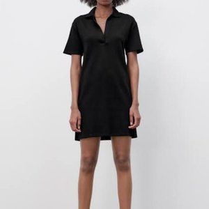 Black Short Sleeve Polo Shirt Dress